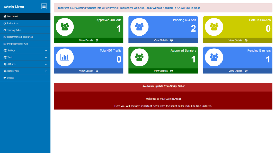 404 Traffic Management admin dashboard