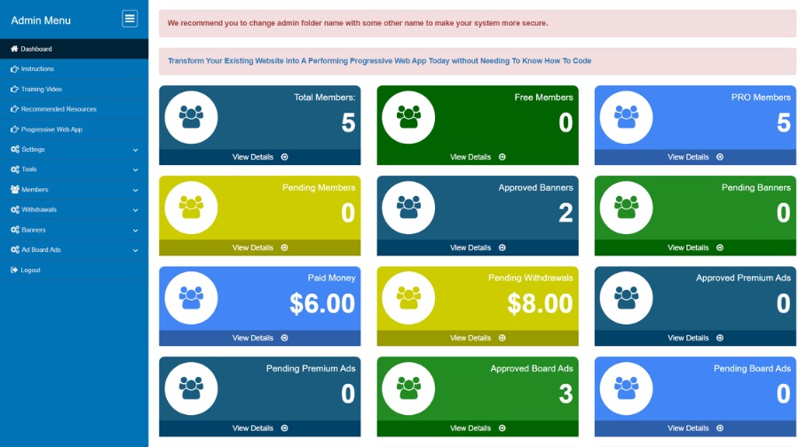Ad Board Script admin dashboard