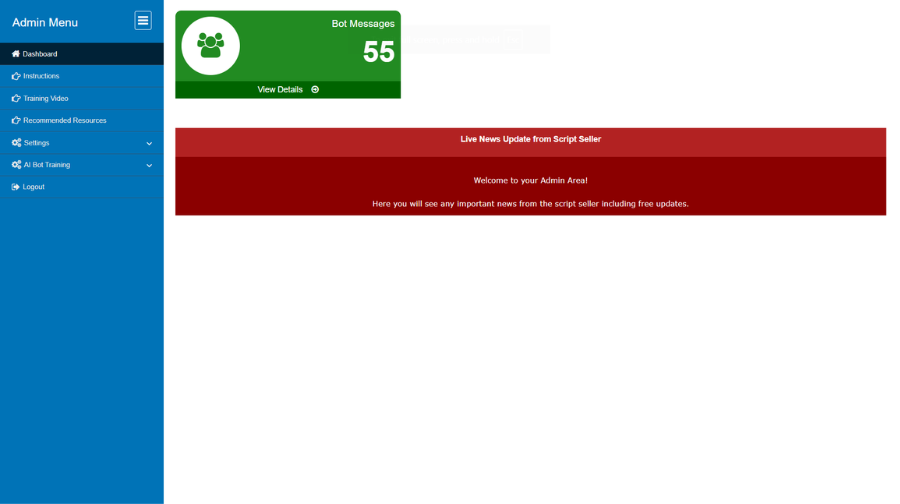AI Chat Pro Script admin dashboard