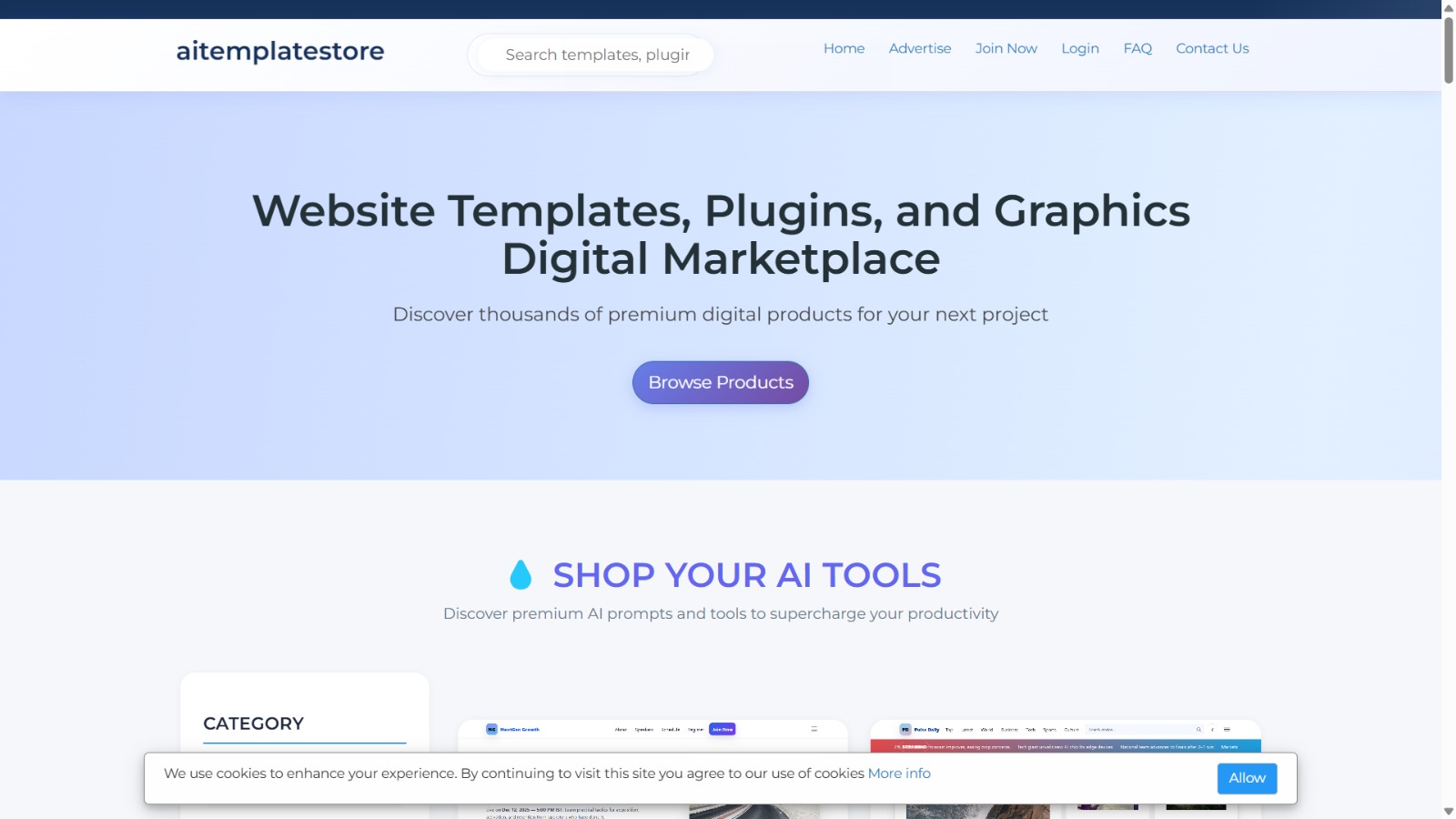 AI Template Store Script dashboard