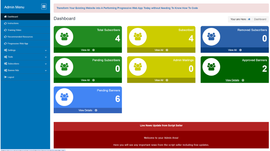 Altcoin Prices Script admin dashboard