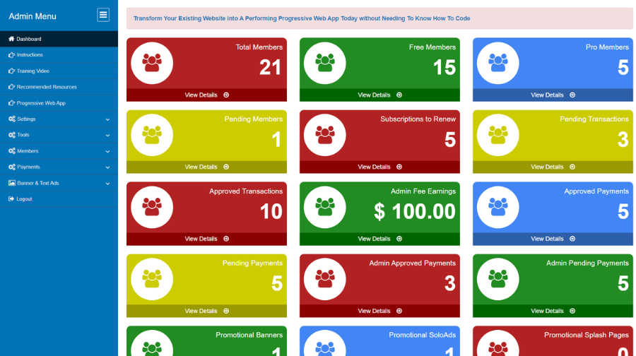 Crypto M2M Ads Script admin dashboard