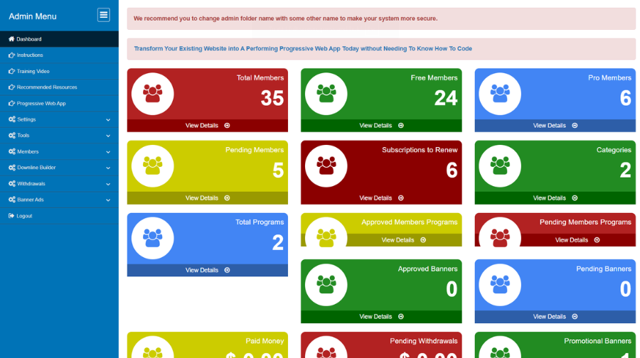 Downline Builder Script admin dashboard