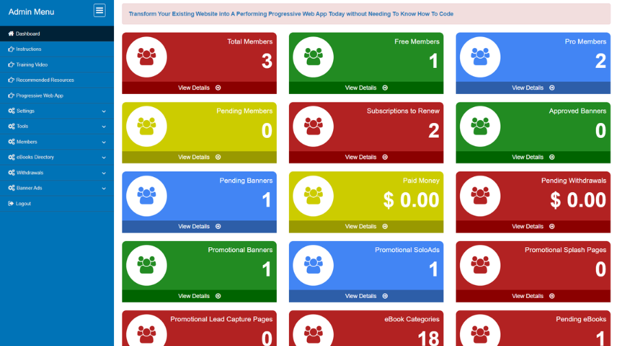 eBooks Directory Script admin dashboard