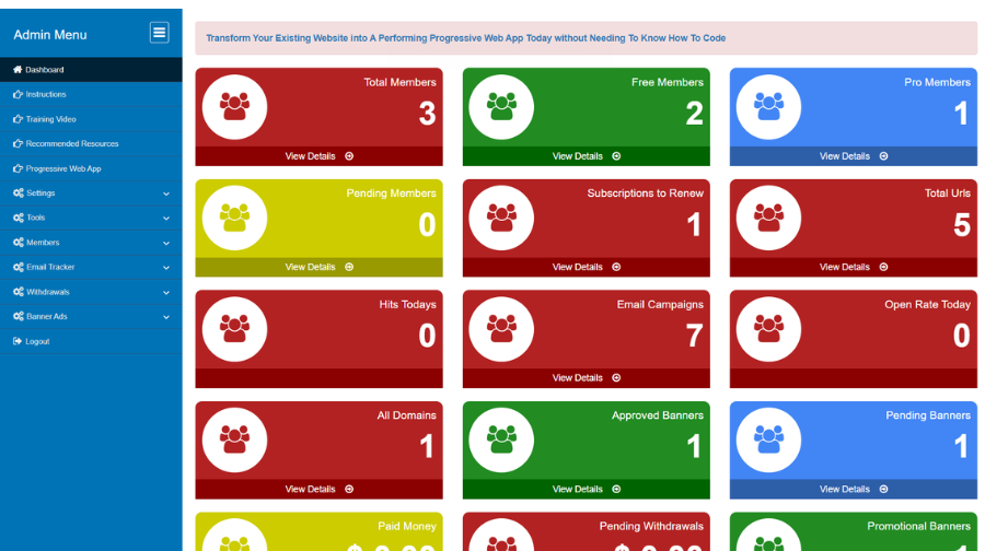 Email Open Rate Tracker with Link Cloaker admin dashboard