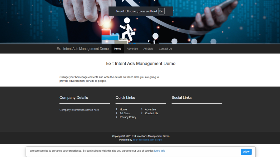 Exit Intent Ads Script dashboard
