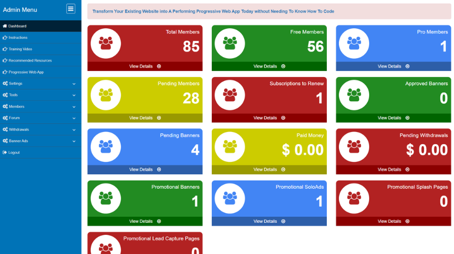 Forum Pay Per Post Exchange Script admin dashboard