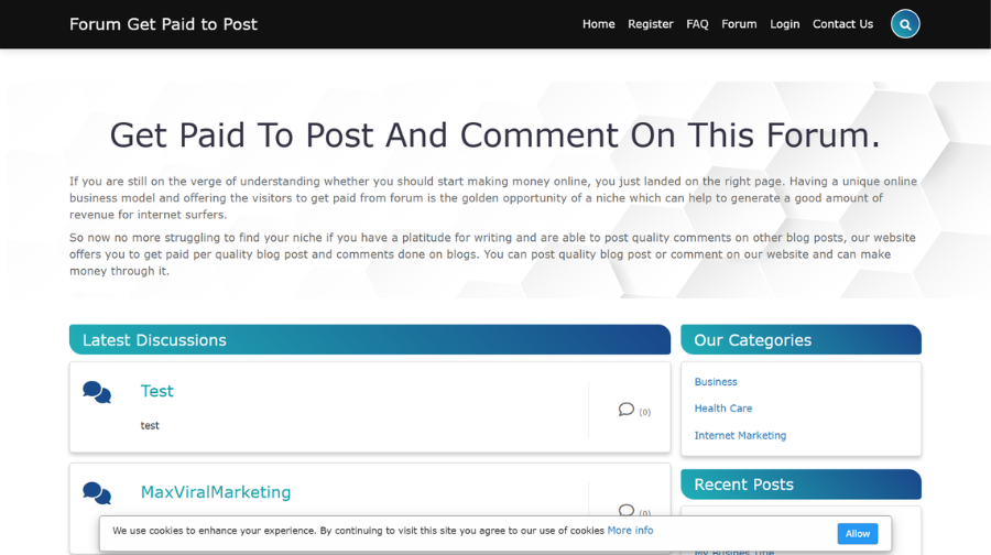 Forum Pay Per Post Exchange Script dashboard