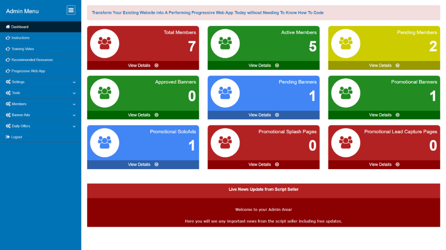 Free Daily Download Script admin dashboard