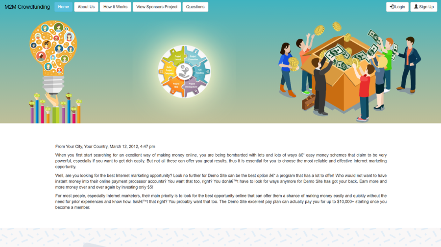 M2M CrowdFunding Script dashboard