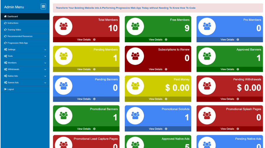 Native Ads Exchange Script admin dashboard
