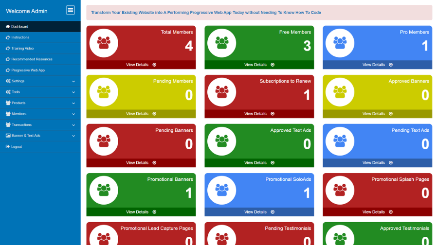 Subscription Based Products Download Portal admin dashboard
