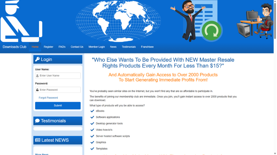 Subscription Based Products Download Portal dashboard