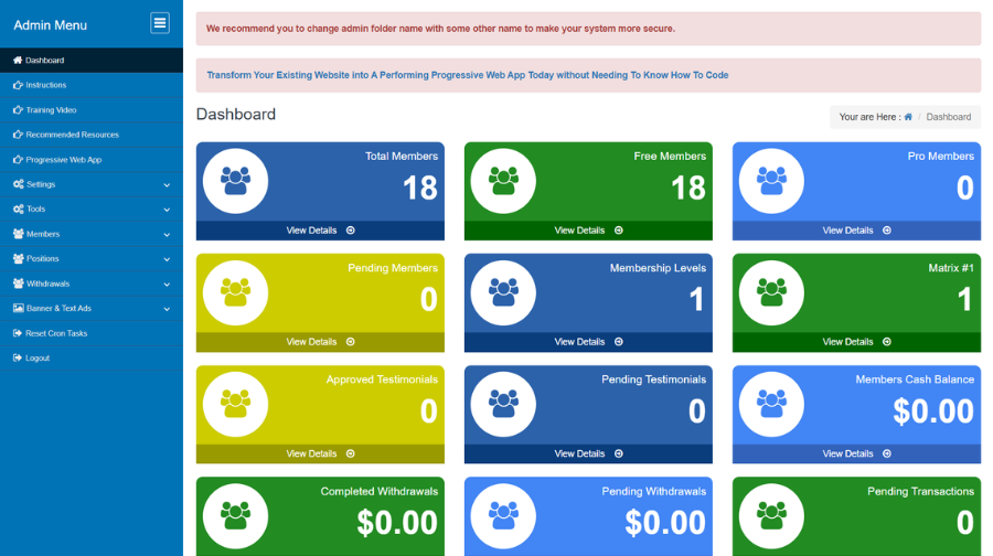 Ultimate Matrix Script admin dashboard