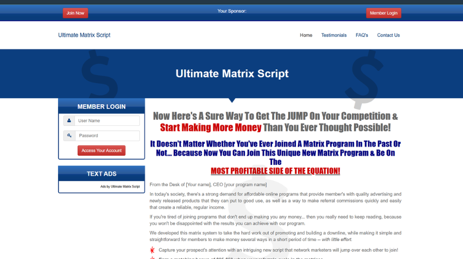 Ultimate Matrix Script dashboard