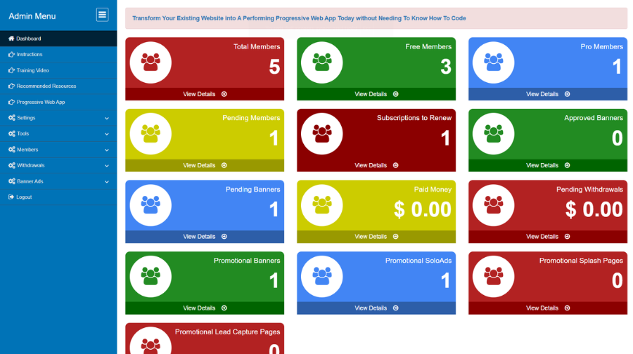 Ultimate Membership Site Script CMS with Galleries admin dashboard