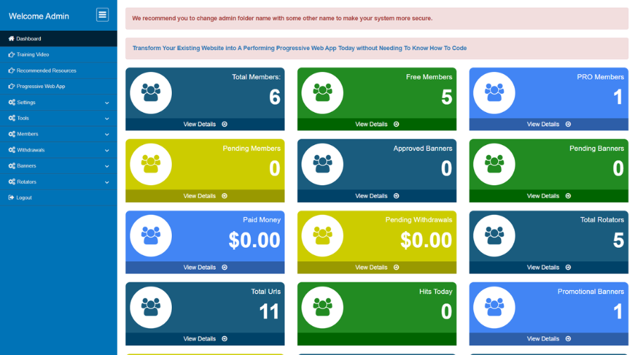 Url Rotator Script admin dashboard